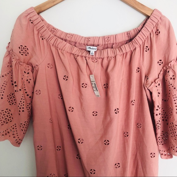 Madewell NWT Blush Eyelet Off the shoulder dress - Picture 3 of 4